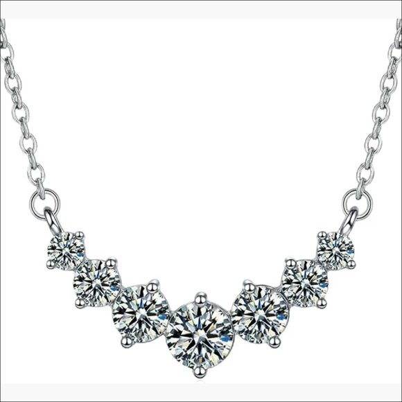 Moissanite Smile Pendant Necklace 18K White Gold Plated Sterling Silver